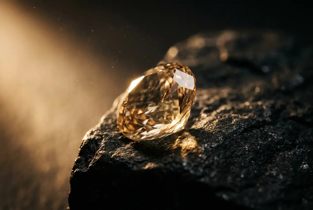 A faceted champagne-gold solitaire gemstone