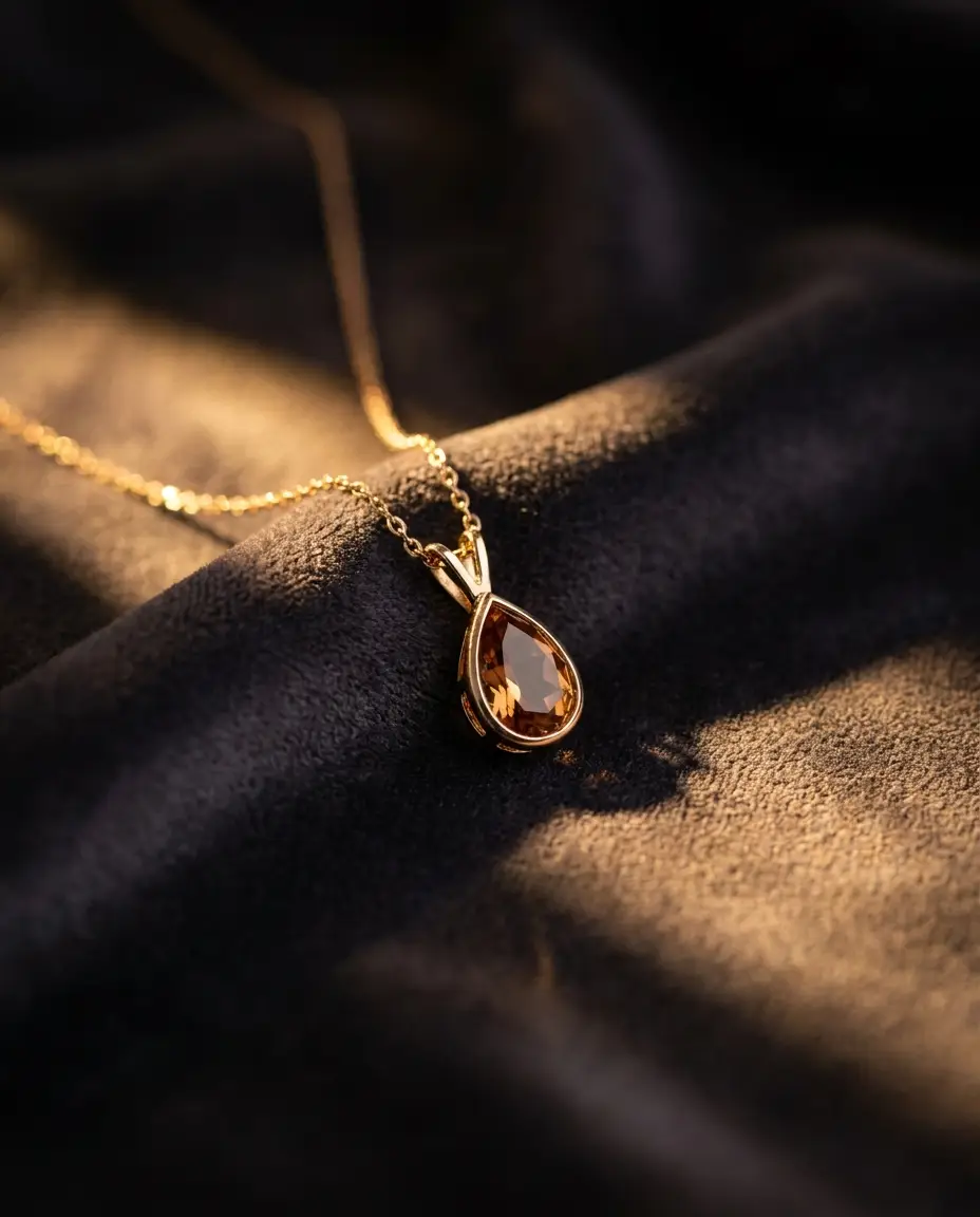 A fine champagne-gold necklace with a faceted pendant